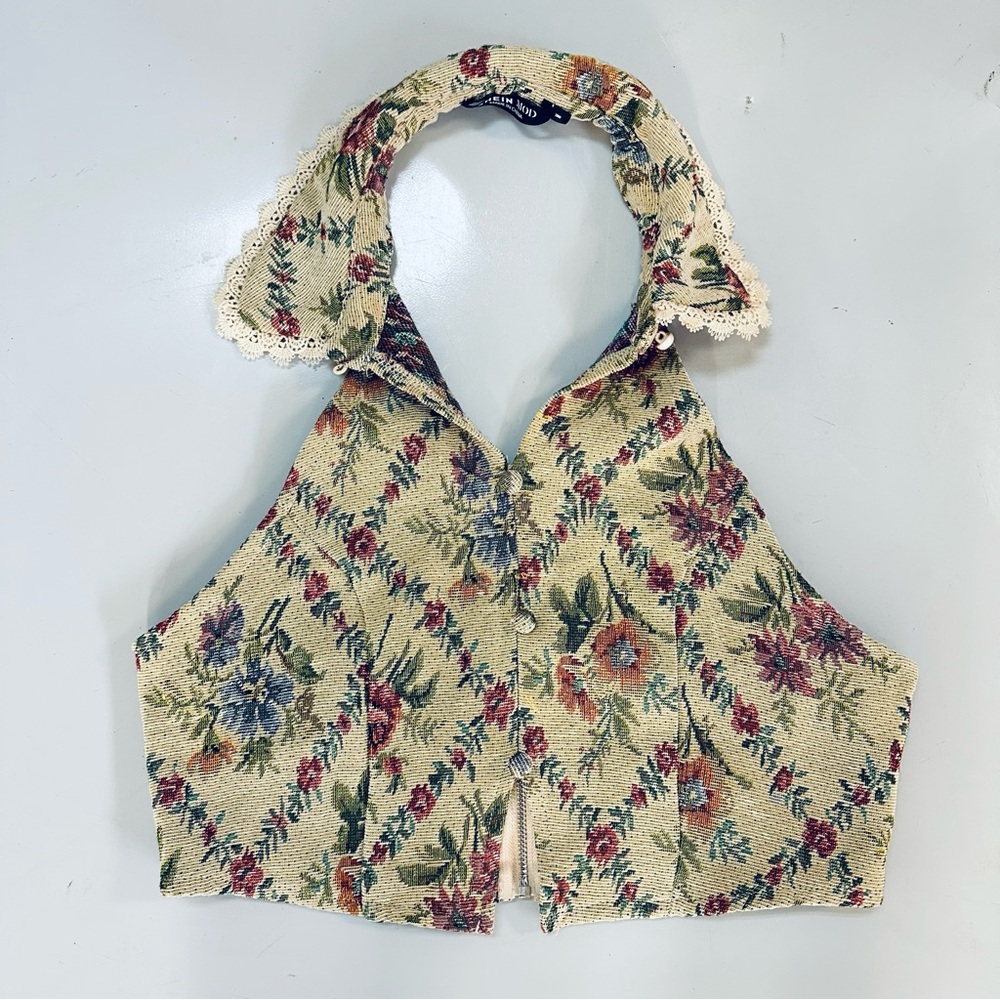 Shein Mod Floral Print Best Retro Cropped Sz M